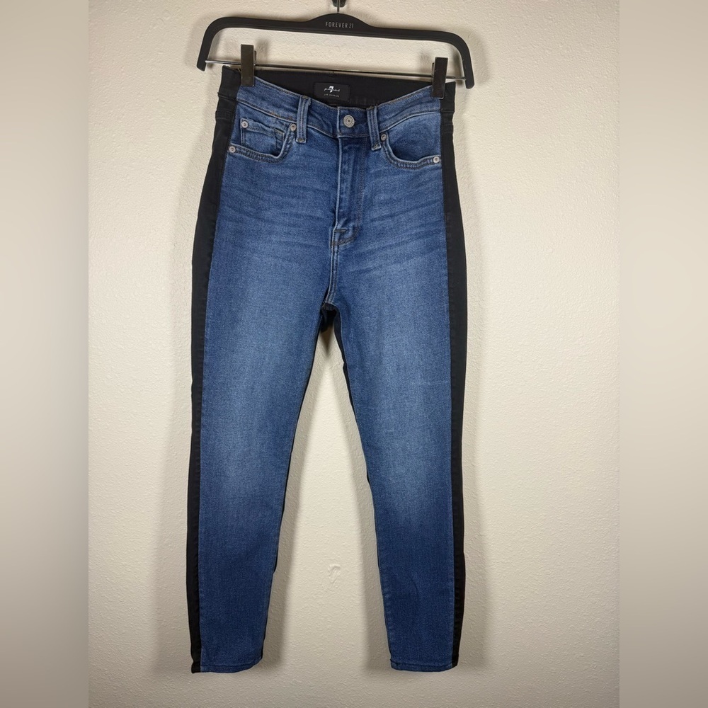 $228 7 for All Mankind Ankle Skinny Women's 25 High Waist Black Back Denim Front